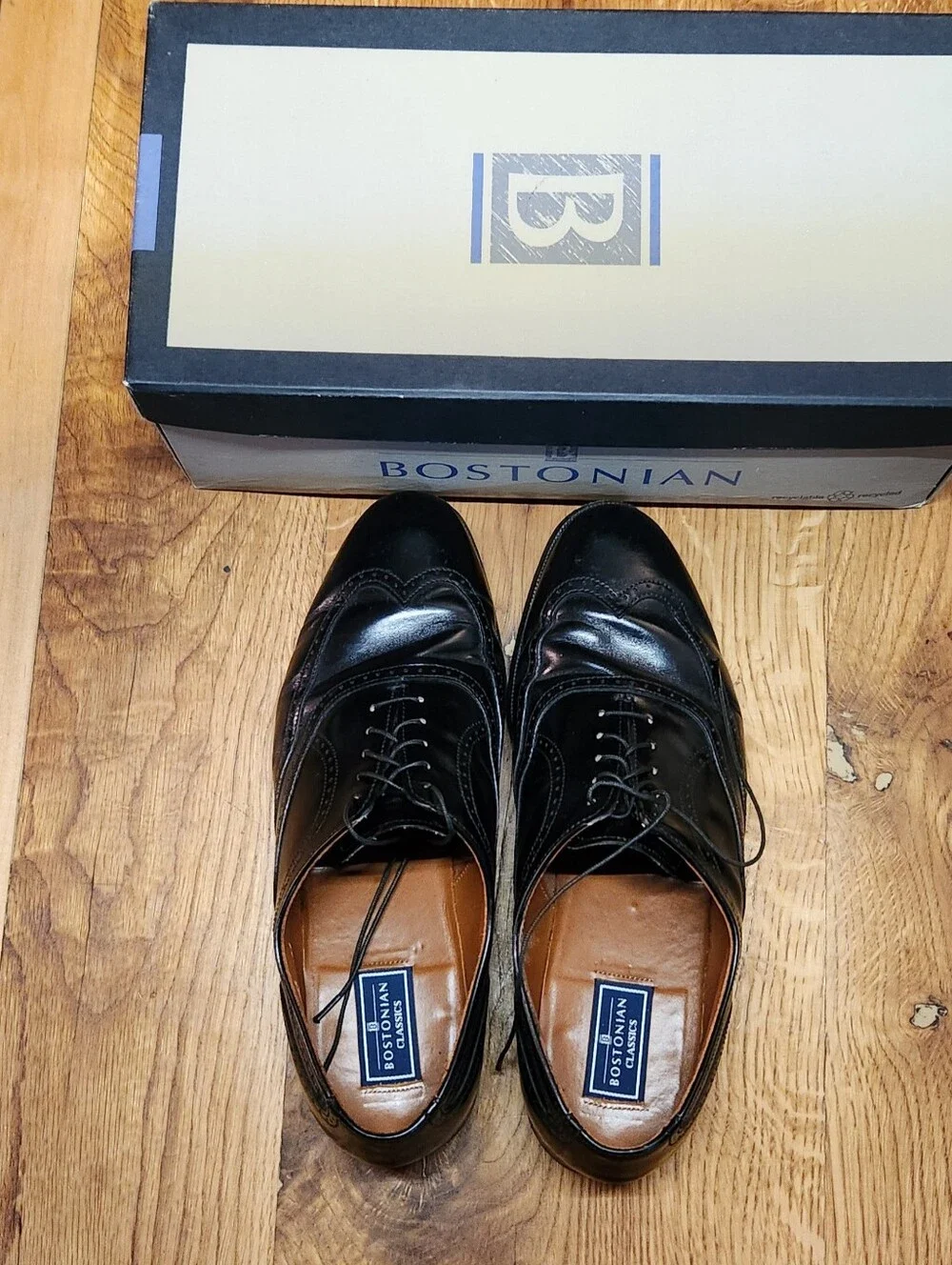 Vintage Bostonian Black Wingtip Oxford Dress Shoes size 10 Men's